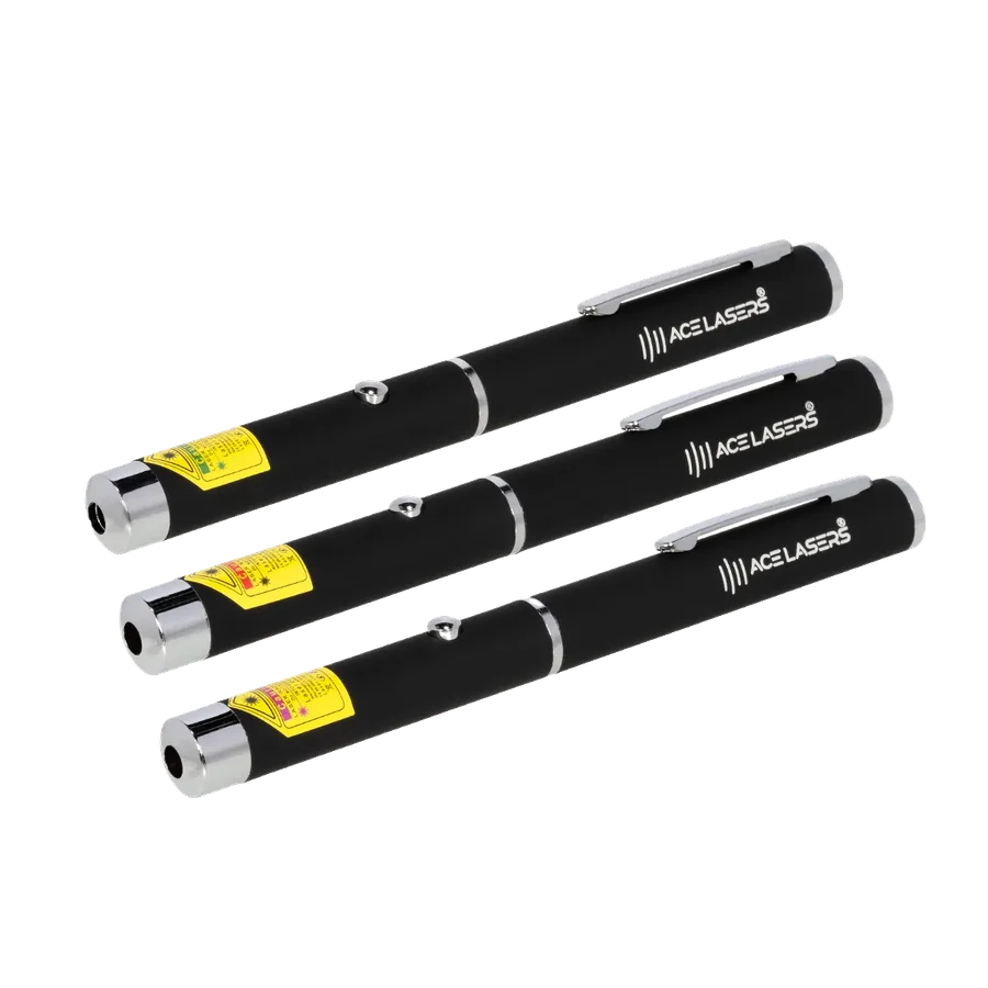 Set di tre puntatori laser ACE Lasers AG-1 verde, AR-1 rosso e AV-1 viola